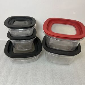 RUBBERMAID Premier Food Storage Containers & Lids 5 Set Black Red SWIRL